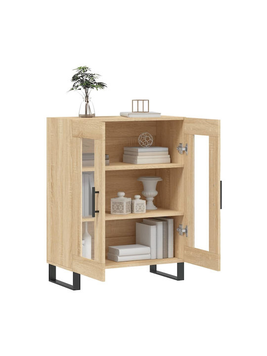 Floor-standing Living Room Display Cabinet made of Wood & Metal with Glass Brown 69.5x34x90cm