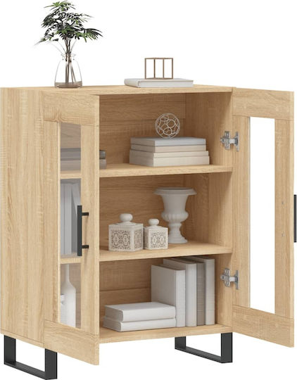 Living Room Display Cabinet from Wood and Metal with Brown Glass 69.5x34x90cm
