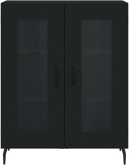De podea Vitrină de living din Metal cu Sticlă Negru 69.5x34x90cm