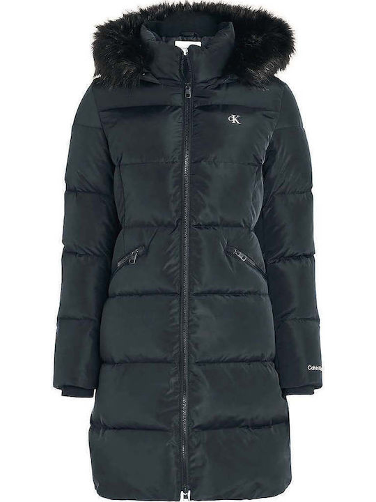 Women's Long Puffer Jacket for Winter with Hood Black