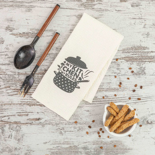 Borea Waffle Digital Print Geschirrtuch aus 100% Baumwolle in Rosa Farbe 50x70cm