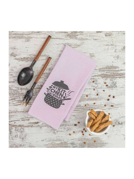Borea Waffle Digital Print Ποτηρόπανο από 100% Βαμβάκι σε Ροζ Χρώμα 50x70cm