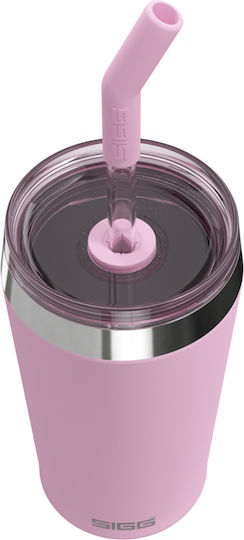 Sigg Glass Thermos Stainless Steel 450ml Pink with Straw