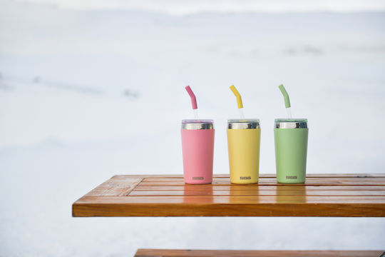 Sigg Glass Thermos Stainless Steel 450ml Pink with Straw
