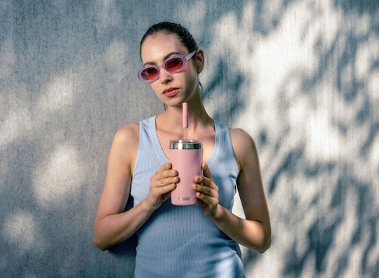 Sigg Glass Thermos Stainless Steel 450ml Pink with Straw