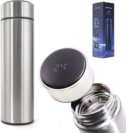ikonka Glas Thermosflasche Rostfreier Stahl 500ml Silber mit Handgriff