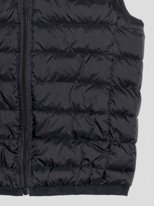Kids' Quilted Jacket Sleeveless Short with Lining & Hood Black