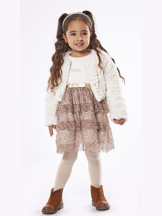 Hashtag Kids Dress Set with Coat Tulle Animal Print Brown