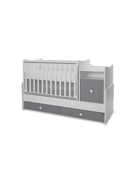 Lorelli Polymorphe Babybett Trend Plus Weiß/Stone Grey mit Matratze & Schublade
