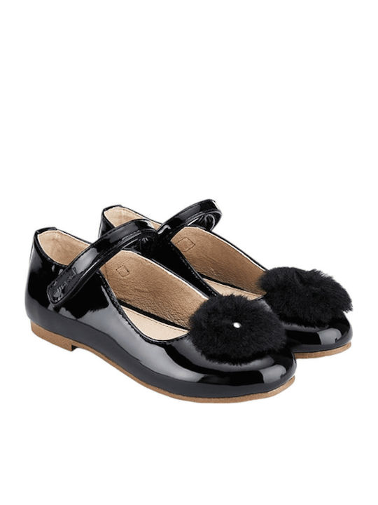 Kids Patent Leather Ballerinas Mercedita with Hoop & Loop Closure Black