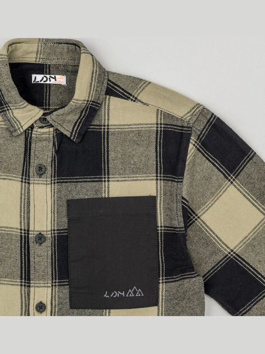 Kids Checked Shirt Long Sleeve Khaki