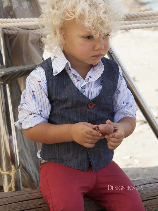 Designer's Cat Boys Baptism Suit with Vest 5pcs Blue