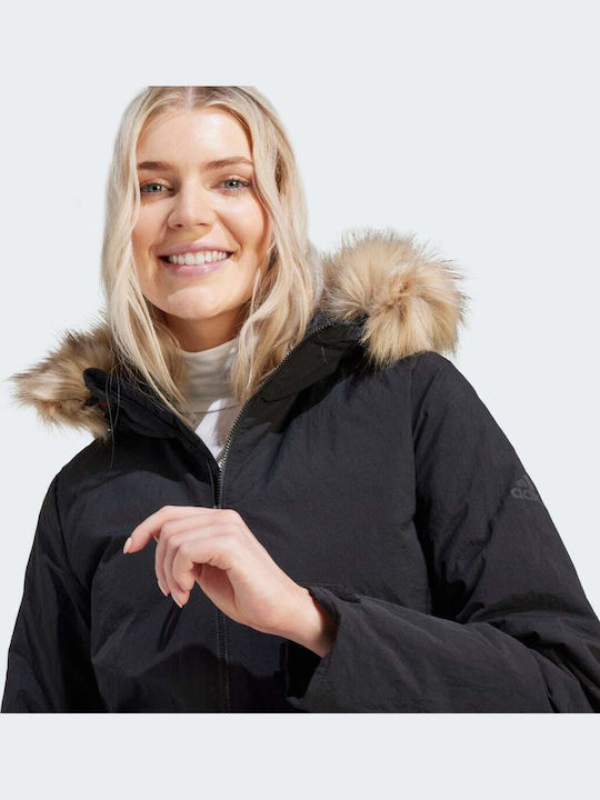 Women's Short Parka Jacket for Winter with Hood Black