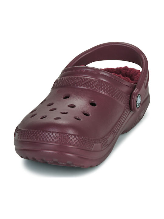 Crocs Crocs Classic Fuzz Lined Women's Clogs with Burgundy Fur
