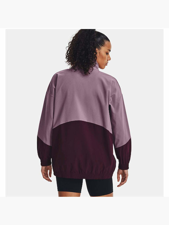 Under Armour Woven Women's Short Sports Jacket for Spring or Autumn Purple