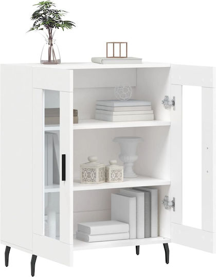 Living Room Display Cabinet Made of Particle Board with Windowed White 69.5x34x90cm