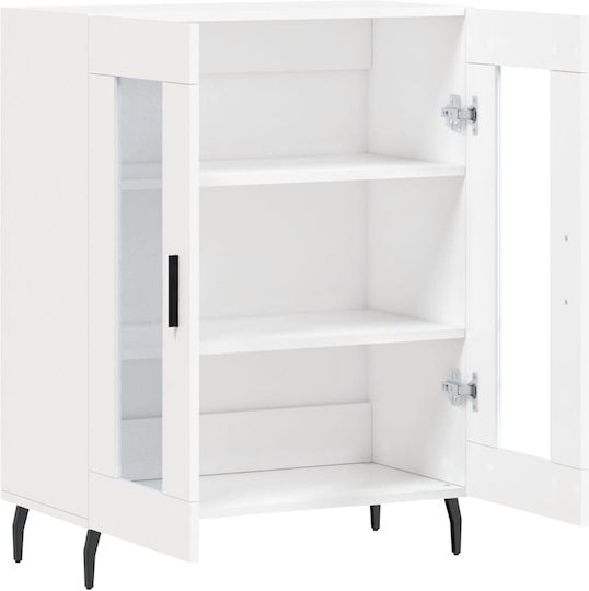 Living Room Display Cabinet Made of Particle Board with Windowed White 69.5x34x90cm