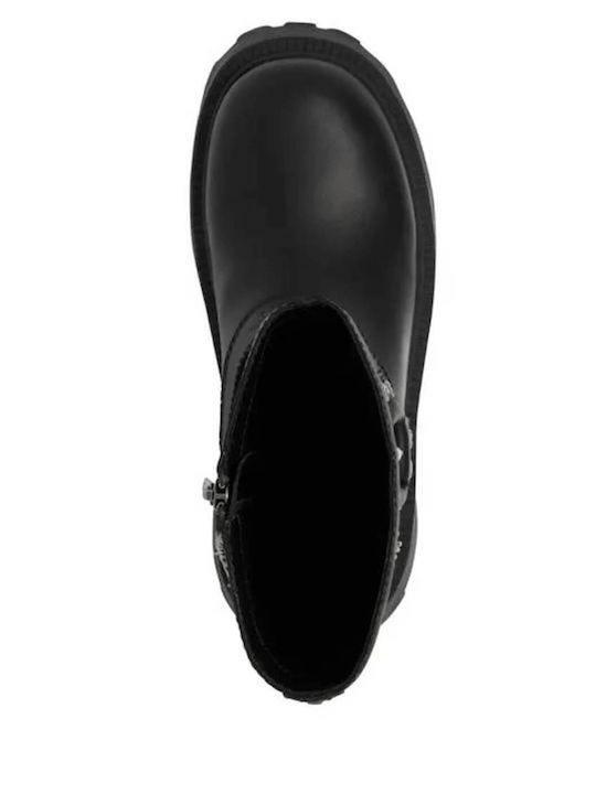 Thrilling Le Leather Women's Biker Boots with Medium Heel Black