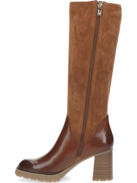 Leder Damenstiefel mit hohem Absatz Braun