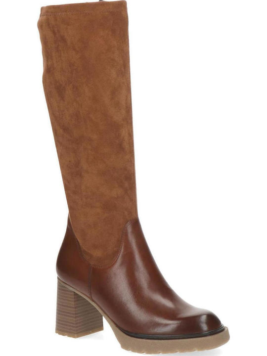 Leder Damenstiefel mit hohem Absatz Braun