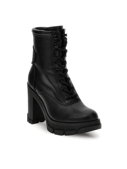 Leather Women's Ankle Boots with High Heel Black