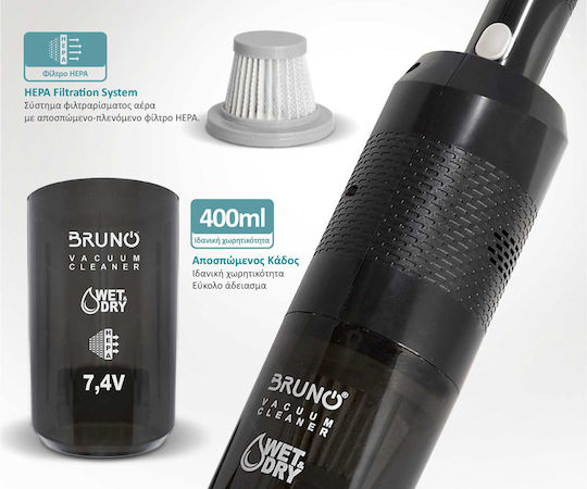 Bruno Car Handheld Vacuum Liquids / Dry Vacuuming with Power 50W Rechargeable 12V
