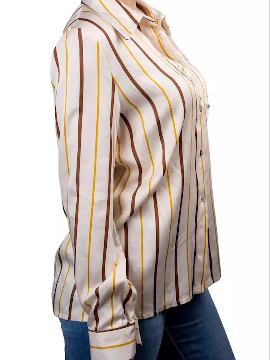 Remix Women's Striped Long Sleeve Shirt Yellow