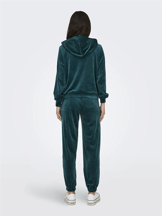 Rebel Women's Sweatshirt Jacket Velvet Hooded Green