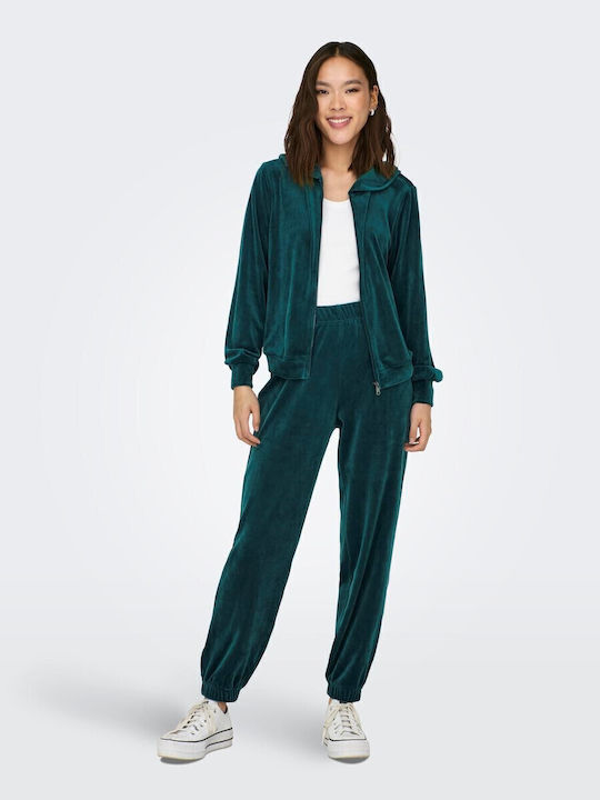 Rebel Women's Sweatshirt Jacket Velvet Hooded Green