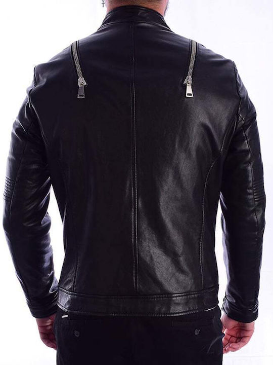 YES LONDON LEATHER JACKET WITH ZIP FRONT AND BACK BLACK GIUBBINO NAPPA C/IMPUNTURE ZIP SPAL XNP4227-AW16.BLACK