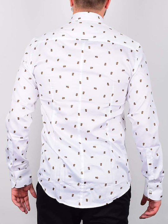 CĂMAȘĂ VITTORIO 100%COTON CU PROFILE DE FRUNZE SLIM FIT 202-115.WHITE