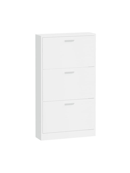 Wooden Shoe Organizer with 3 Shelves White 59x17x108cm