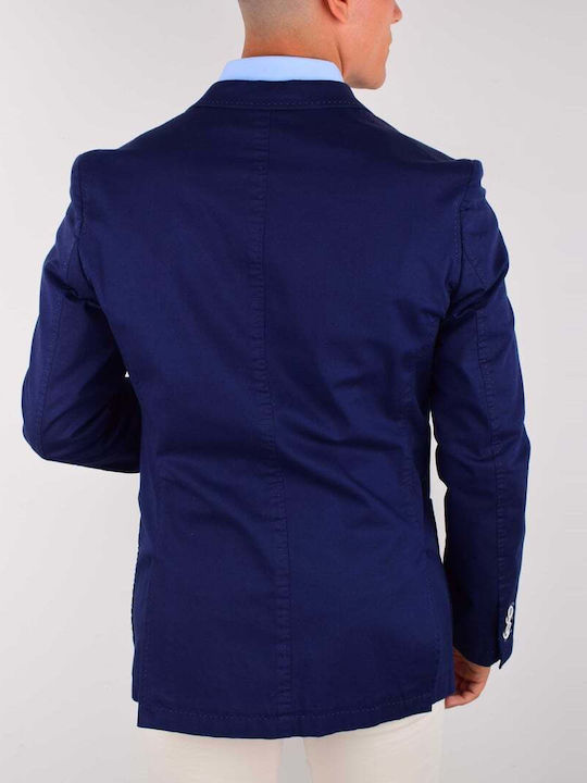 7 SQUARE BLUE TWO-BUTTON BLAZER WITH DECORATIVE DETAIL AND HOUSE LOGO ON COLLAR SLIM FIT SQ1440W-21.274