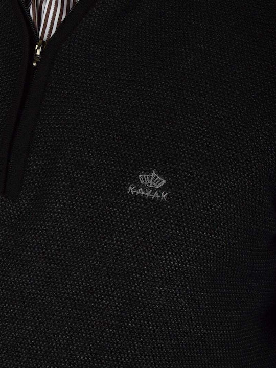 KAYAK KNIT HALF ZIP BLACK ME EMBOSSED TEXTURE 100% COTTON ME EMBROIDERED ON THE KAYAK'S BODY REGULAR FIT 202-40-2675-4014.3