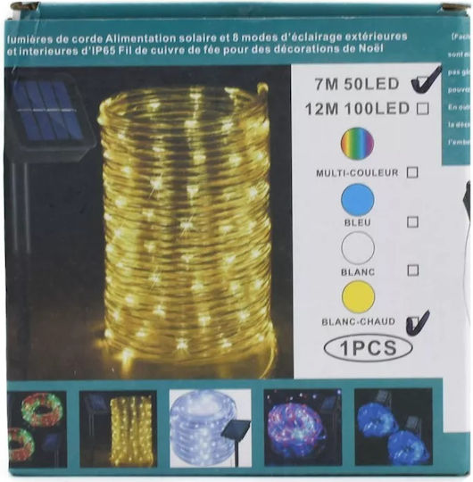 Țeavă luminată 50 Becuri Solar Alb cald cu Programe 7m