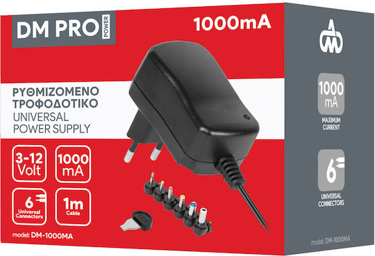 DM Pro Universal Τροφοδοτικό Ρυθμιζόμενης Τάσης 3 έως 12V 1A με Ισχύ 12W με σετ βυσμάτων (DM-1000MA)