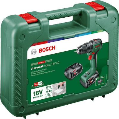 Bosch Universal Impact 18V-60 Κρουστικό Δραπανοκατσάβιδο Μπαταρίας Brushless 18V 2x2Ah