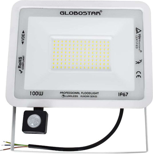 GloboStar Atlas Waterproof LED Floodlight 100W Cold White 6000K with Motion Sensor IP67