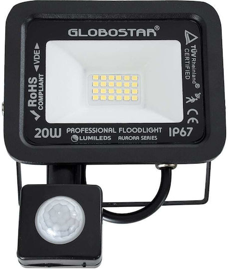 GloboStar Aurora Waterproof LED Floodlight 20W Cold White 6000K with Motion Sensor IP67