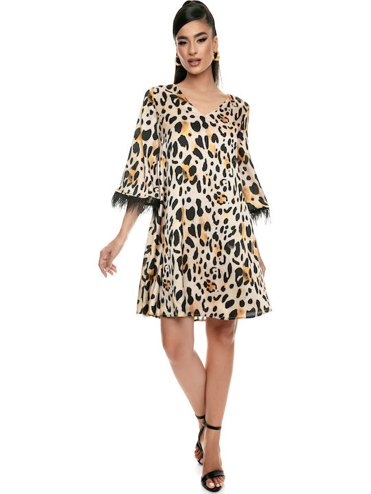 Mini Evening Satin Animal Print Dress