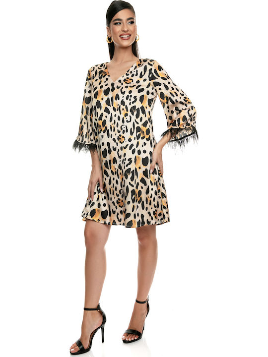 Mini Evening Satin Animal Print Dress