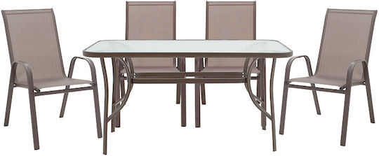 Outdoor Dining Set Ensure-calan 5 Pieces Brown