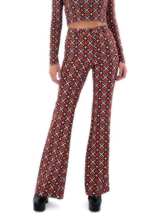 Damen Hoch tailliert Stoff Hose in Geradem Schnitt Rot