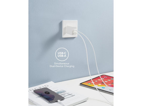 Veger Charger Without Cable with USB-A Port and USB-C Port 30W Power Delivery Quick Charge 3.0 SuperCharge White (VLS302U)