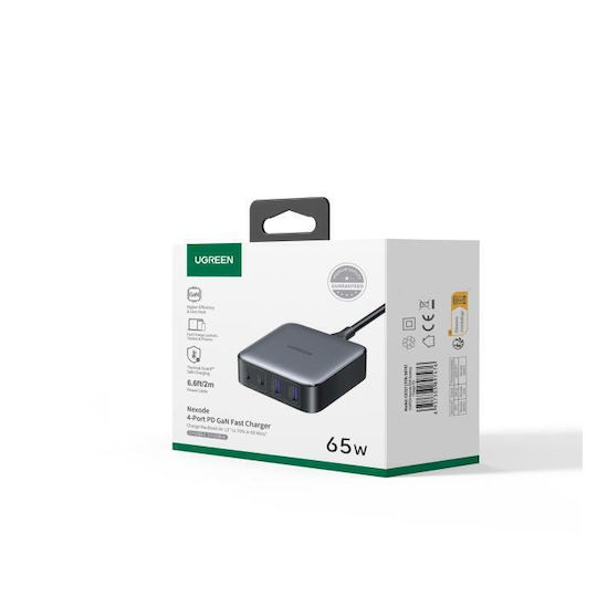 Ugreen Φορτιστής Χωρίς Καλώδιο GaN με 2 Θύρες USB-A και 2 Θύρες USB-C 65W Power Delivery / Quick Charge 4.0 Μαύρος (Nexode GaN CD327)