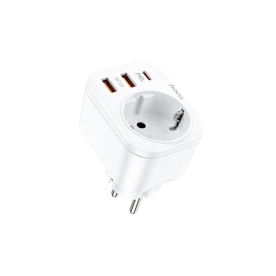 Hoco Φορτιστής Χωρίς Καλώδιο με 2 Θύρες USB-A και Θύρα USB-C 20W Power Delivery / Quick Charge 3.0 Λευκός (NS3)