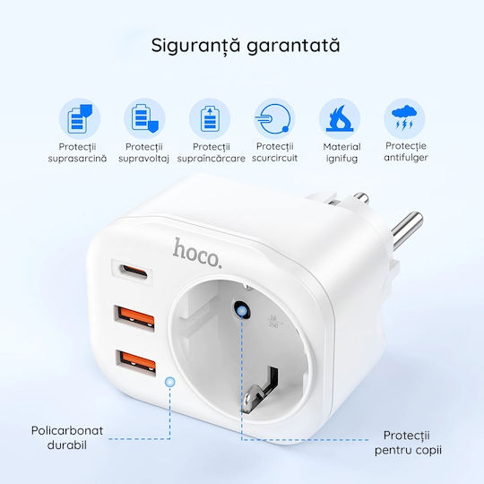 Hoco Φορτιστής Χωρίς Καλώδιο με 2 Θύρες USB-A και Θύρα USB-C 20W Power Delivery / Quick Charge 3.0 Λευκός (NS3)