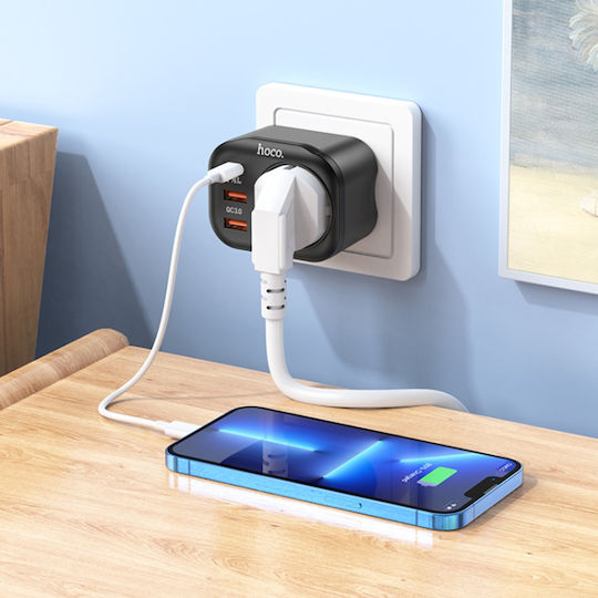 Hoco Φορτιστής Χωρίς Καλώδιο με 2 Θύρες USB-A και Θύρα USB-C 20W Power Delivery / Quick Charge 3.0 Λευκός (NS3)