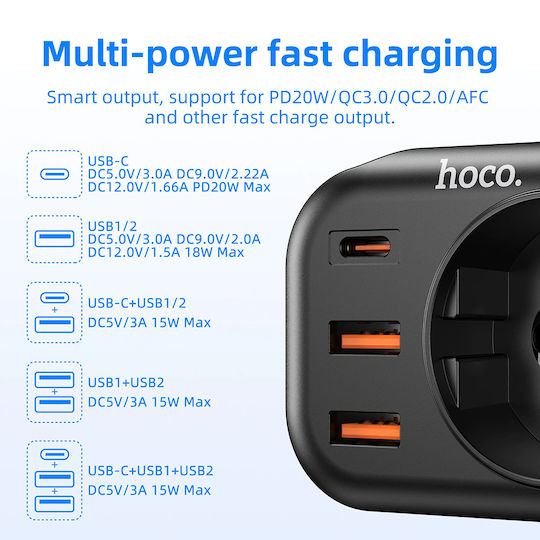 Hoco Φορτιστής Χωρίς Καλώδιο με 2 Θύρες USB-A και Θύρα USB-C 20W Power Delivery / Quick Charge 3.0 Λευκός (NS3)
