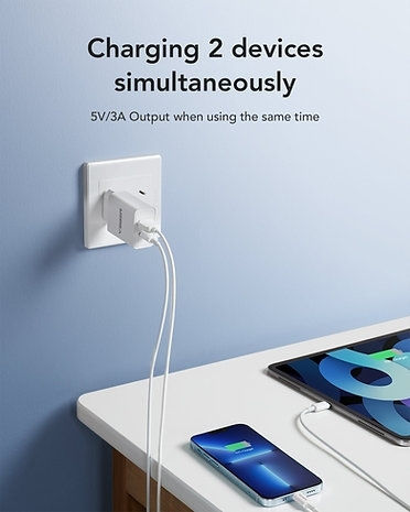 Veger Φορτιστής Χωρίς Καλώδιο με Θύρα USB-A και Θύρα USB-C 20W Power Delivery / Quick Charge 3.0 Λευκός (VLS202U)